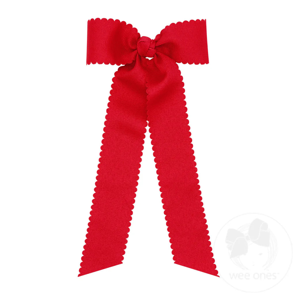 weeones Medium Grosgrain Bowtie with Scalloped Edge, Knot Wrap, and Streamer Tails