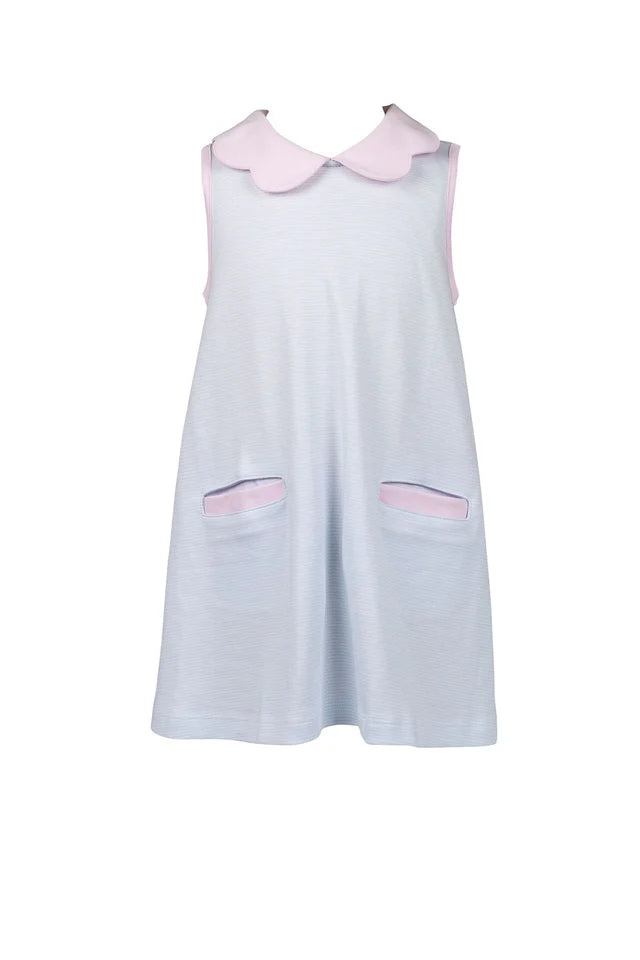 Proper Peony Light Blue Striped Scallop Dress