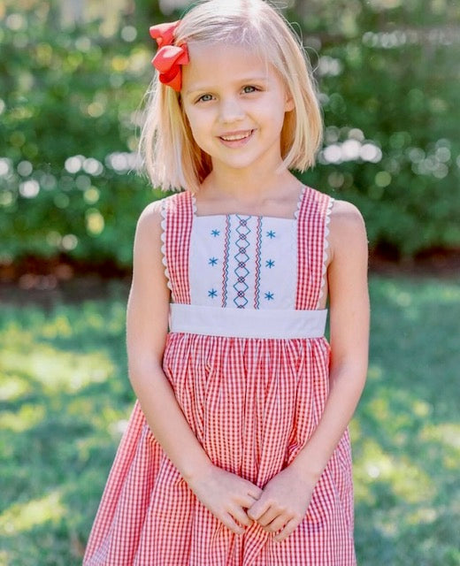 Proper Peony Patriotic Pinafore Dress